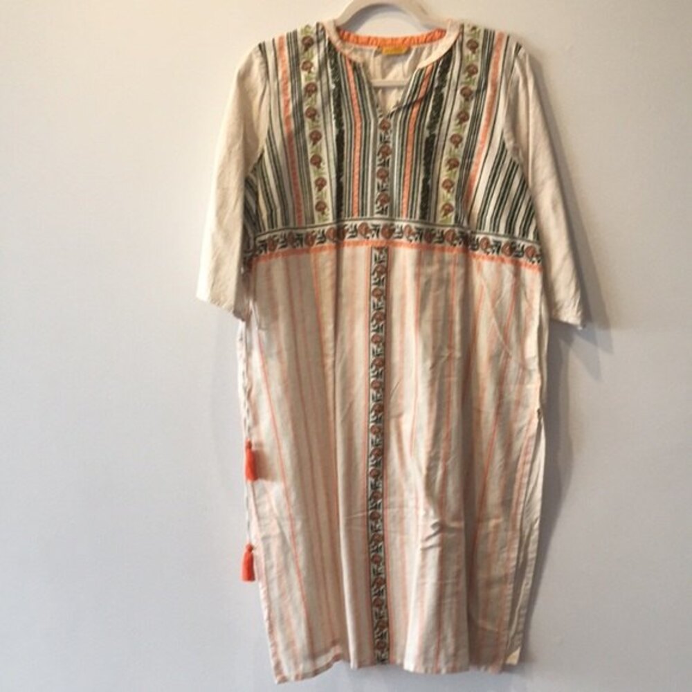 Aurelia Kurta XXL Tan Green Orange Flowers String Indian Attire